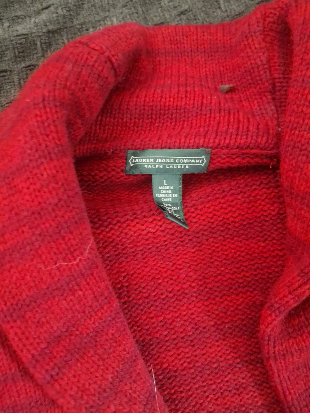 Lauren Ralph Lauren Red Black Cream Patterned Shawl Collar Belted Cardigan - Picture 3 of 3